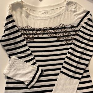 LOFT Black and White Striped Sequin Long Sleeve